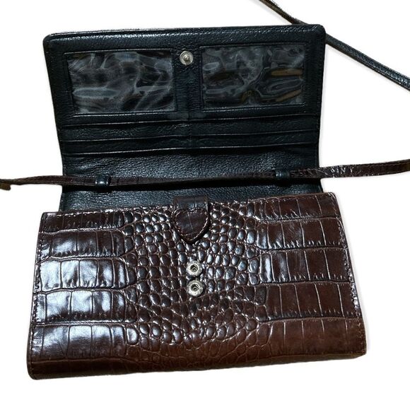 Brighton small wallet/bag Crossbody black and brown woven & crocodile print - Picture 4 of 11